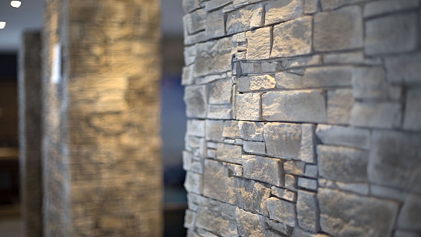 Stone veneer in the wellness and restaurant in Alpine hotel